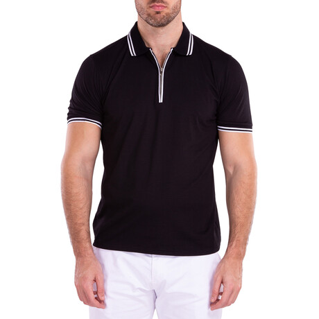 Zipper Short Sleeve Polo Shirt // Black (S)