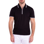 Zipper Short Sleeve Polo Shirt // Black (M)
