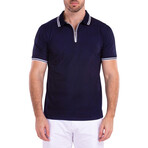 Zipper Short Sleeve Polo Shirt // Navy (M)