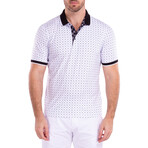 Geometric Mini Diamond Pattern Short Sleeve Polo Shirt // White (M)