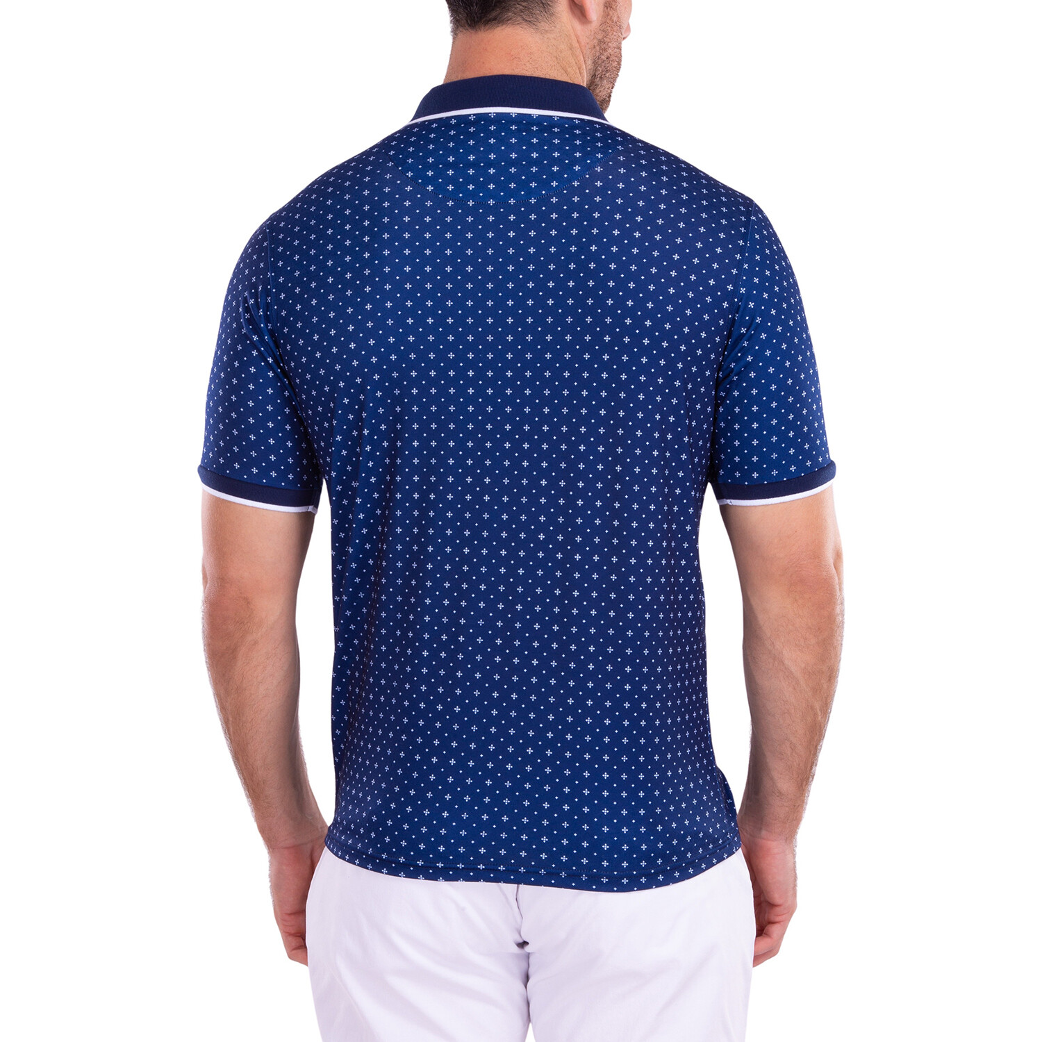 Geometric Mini Diamond Pattern Short Sleeve Polo Shirt // Navy (XL ...