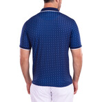 Geometric Mini Diamond Pattern Short Sleeve Polo Shirt // Navy (L)