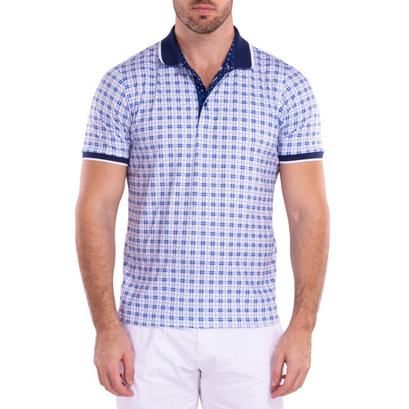Tartan Plaid Short Sleeve Polo Shirt // White + Blue (S)