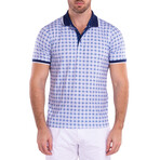 Tartan Plaid Short Sleeve Polo Shirt // White + Blue (M)