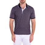 Contrast Checkered Pattern Short Sleeve Polo Shirt // Black (L)