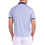 Tartan Plaid Short Sleeve Polo Shirt // White + Blue (L)