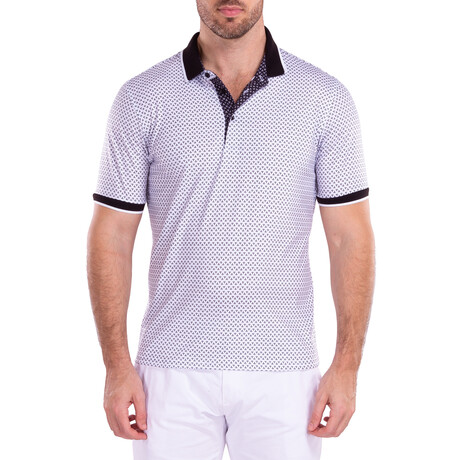Contrast Triangle Pattern Short Sleeve Polo Shirt // White (S)
