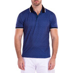 Geometric Detail Pattern Short Sleeve Polo Shirt // Navy (3XL)