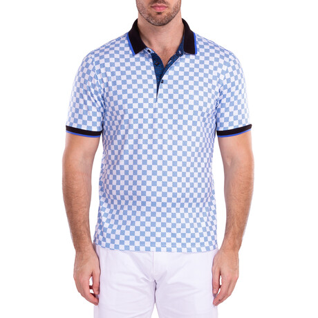 Contrast Checkered Pattern Short Sleeve Polo Shirt // White (S)