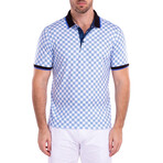 Contrast Checkered Pattern Short Sleeve Polo Shirt // White (M)