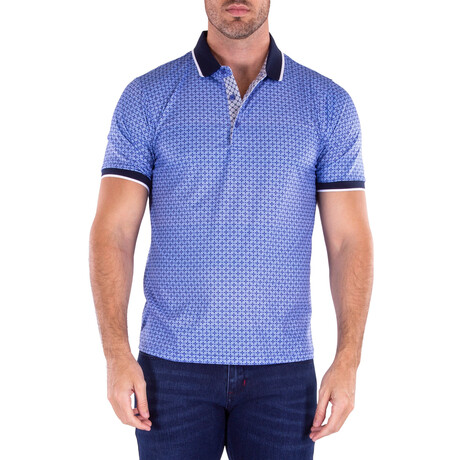 Half Button Short Sleeve Polo Shirt // Blue (S)