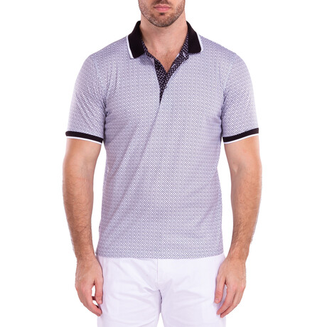 Geometric Triangle Pattern Short Sleeve Polo Shirt // Black + Purple (S)