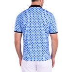 Abstract Cube Pattern Short Sleeve Polo Shirt // Blue (S)