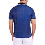 Geometric Detail Pattern Short Sleeve Polo Shirt // Navy (S)