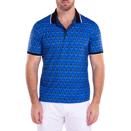 Moroccan Paisley Pattern Short Sleeve Polo Shirt // Blue (S)