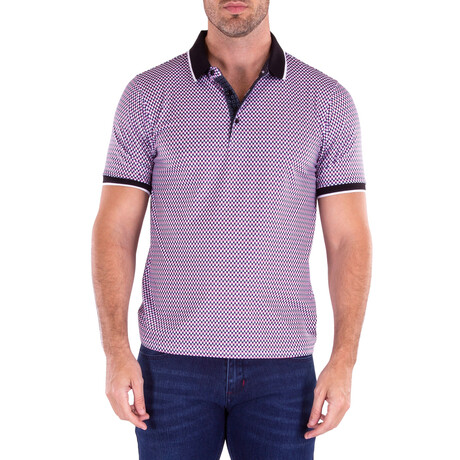 Geometric Pattern Short Sleeve Short Sleeve Polo Shirt // White (S)