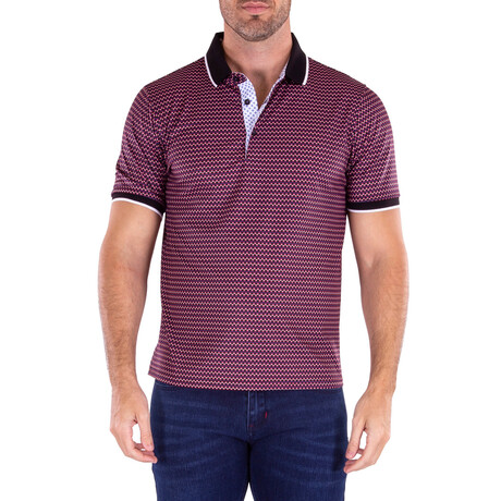 Geometric Pattern Short Sleeve Short Sleeve Polo Shirt // Purple (S)