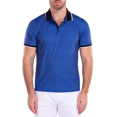 Geometric Detail Pattern Short Sleeve Polo Shirt // Blue (S)