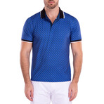 Geometric Detail Pattern Short Sleeve Polo Shirt // Blue (XL)