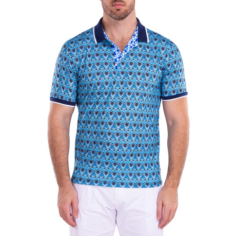 Moroccan Paisley Pattern Short Sleeve Polo Shirt // Turquoise (S)