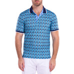 Moroccan Paisley Pattern Short Sleeve Polo Shirt // Turquoise (M)