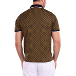 Geometric Kaleidoscope Contrast Short Sleeve Polo Shirt // Yellow (M)