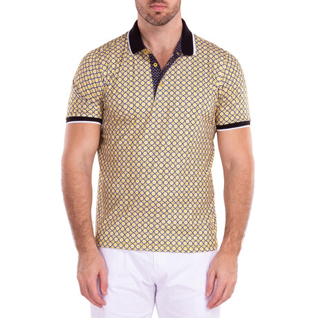 Moroccan Textile Pattern Printed Polo Shirt // Yellow (S)