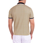 Moroccan Textile Pattern Printed Polo Shirt // Yellow (M)