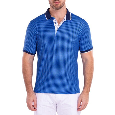 Moroccan Pattern Geometric Short Sleeve Polo Shirt // Blue (S)