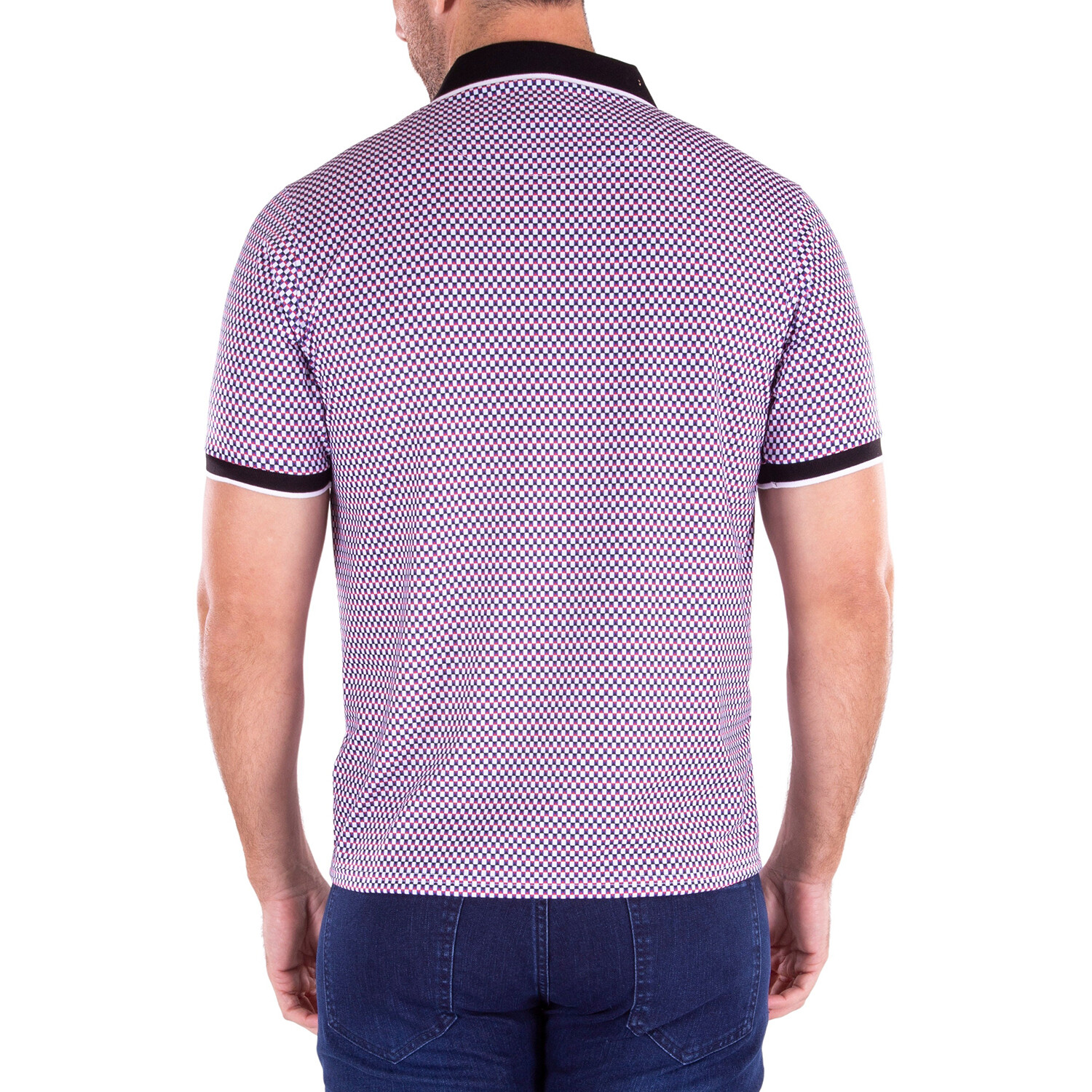 Geometric Pattern Short Sleeve Short Sleeve Polo Shirt // White (S ...