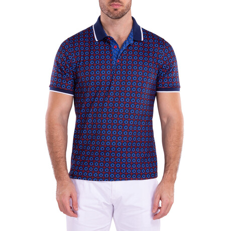 Moroccan Kaleidoscope Pattern Short Sleeve Polo Shirt // Navy (S)