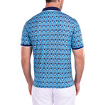 Moroccan Paisley Pattern Short Sleeve Polo Shirt // Turquoise (S)