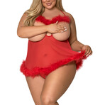 Marabou Cupless + Crotchless Baby Doll Set // Red (S/M)