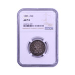 1833 Capped Bust Quarter // NGC Certified AU53 // Deluxe Collector's Pouch