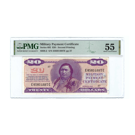 1970's $20 Military Payment Certificate // Vietnam War Series 692 // PMG Certified About Uncirculated 55