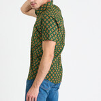 Sheril Short Sleeve Button-Up // Green + Gold Motif (L)