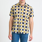 Aby Short Sleeve Button-Up // Yellow + Black Chessboard (M)