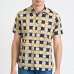 Aby Short Sleeve Button-Up // Yellow + Black Chessboard (L)