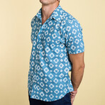 Aby Short Sleeve Button-Up // Blue Diamond Print (L)