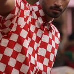 Aby Short Sleeve Button-Up // Red + Pink Chessboard (M)