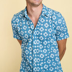 Aby Short Sleeve Button-Up // Blue Diamond Print (S)