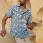 Aby Short Sleeve Button-Up // Blue Diamond Print (L)