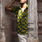 Sufi Short Sleeve Button-Up // Green + Turmeric Checks (XL)
