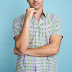 Sheril Short Sleeve Button-Up // Neon Green Grid (M)