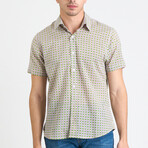 Sheril Short Sleeve Button-Up // Neon Green Grid (M)