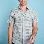 Sheril Short Sleeve Button-Up // Neon Green Grid (S)