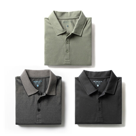 Mixed Polos 3 Pack // Sage + Gray + Black (S)