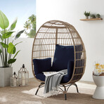 Vince Rattan Wicker Egg Chair + Cushion (Ivory)