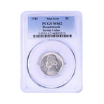 1941 Jefferson Nickel Mint Error // Broadstruck with Partial Collar // PCGS Certified MS62 // Deluxe Collector's Pouch