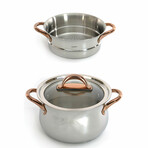 Ouro Gold // 3-Piece // Stainless Steel Steamer Set // Glass Lid